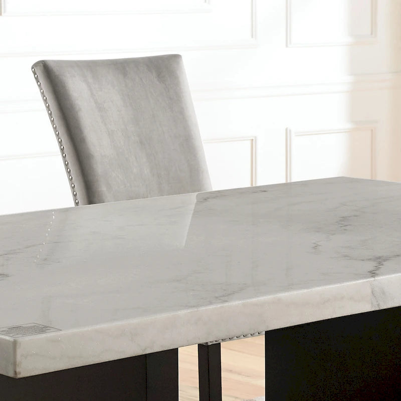 Cots Transitional Light Grey 7-Piece Marble Top Dining Set by Furniture of America