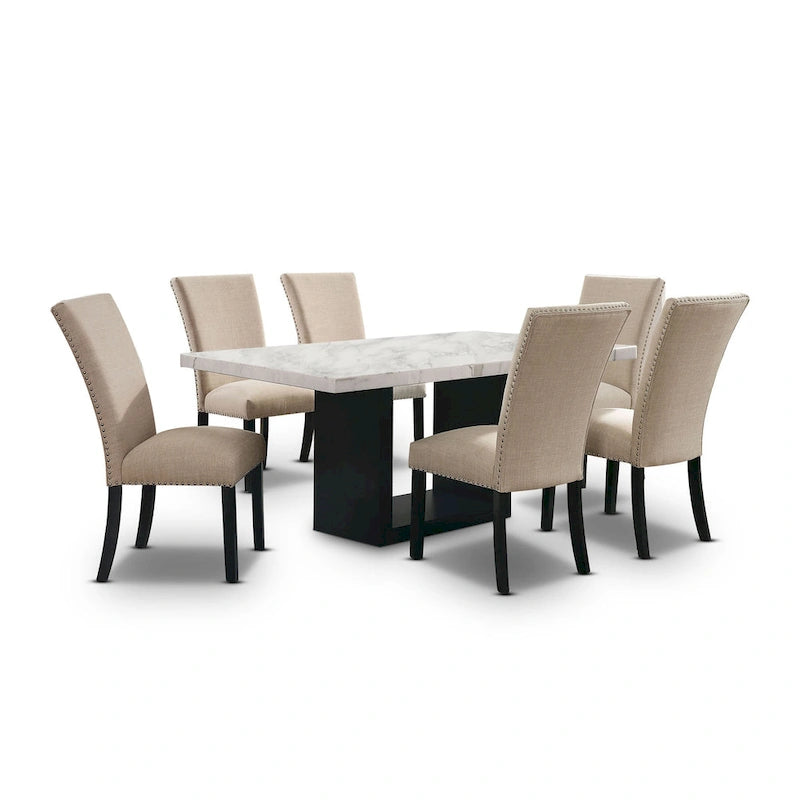Cots Transitional Light Grey 7-Piece Marble Top Dining Set by Furniture of America