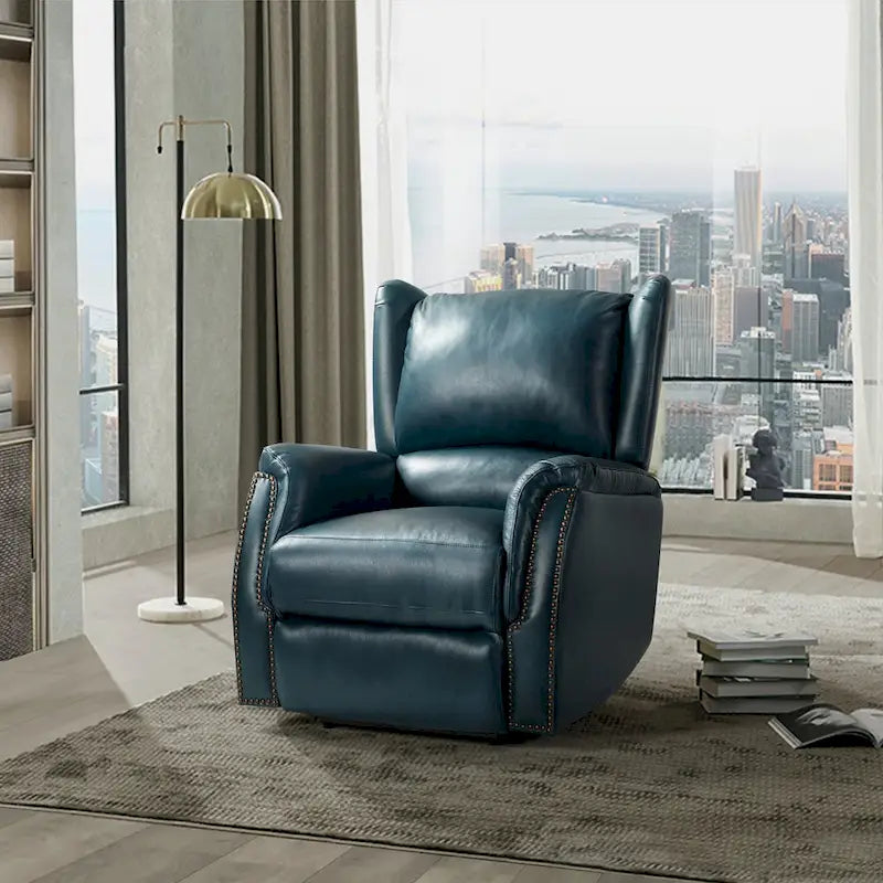 Eliseo Genuine Leather Power Recliner with USB Port and Wingback Design