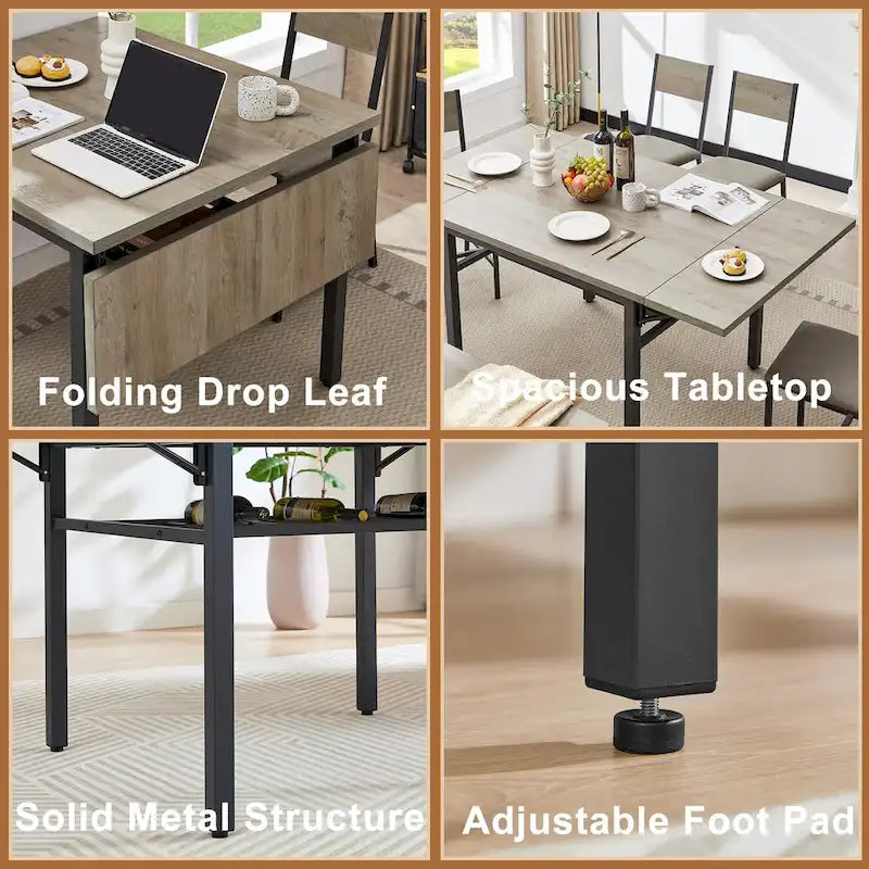 Modern Industrial 63.2  Extendable Dining Table w/Drop Leaf, Seats 6