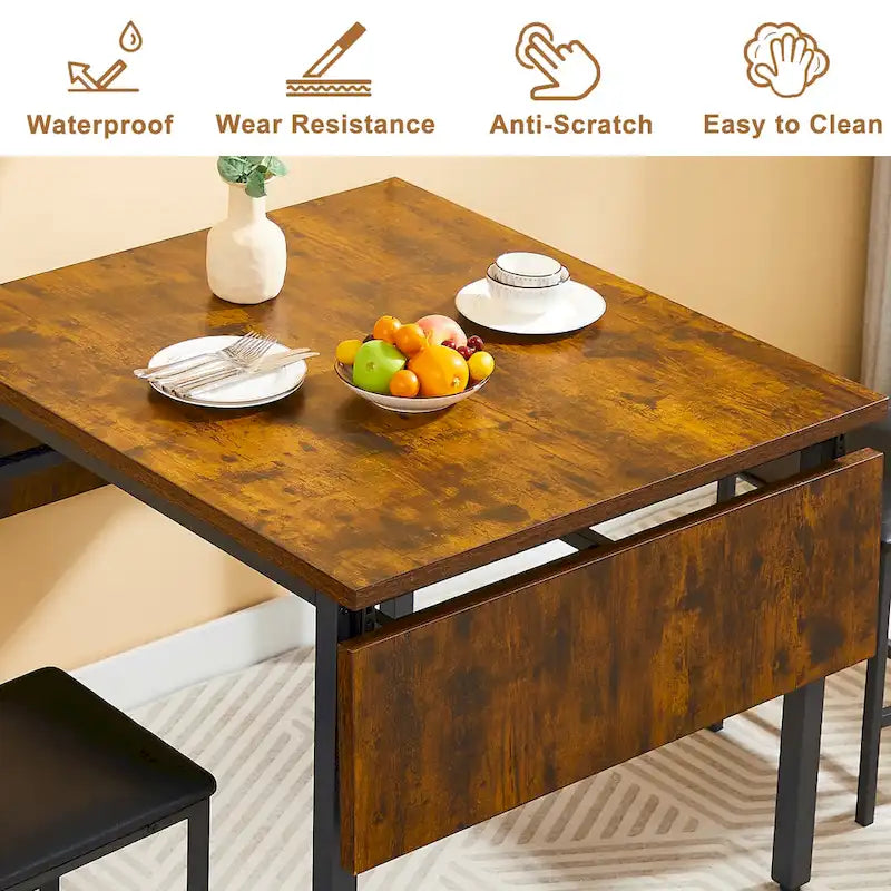 Modern Industrial 63.2  Extendable Dining Table w/Drop Leaf, Seats 6