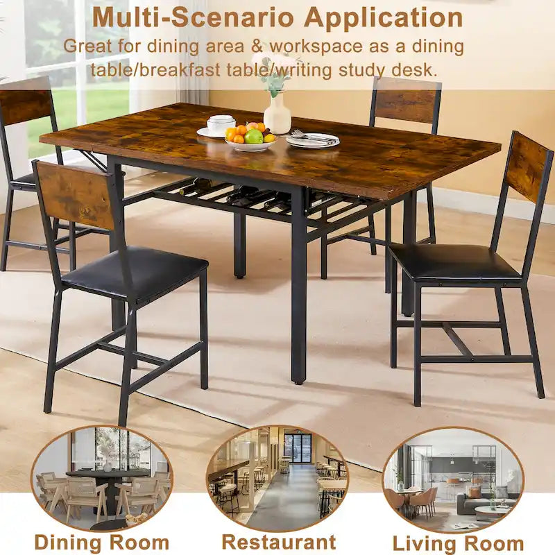 Modern Industrial 63.2  Extendable Dining Table w/Drop Leaf, Seats 6