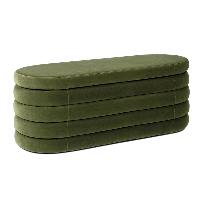 Fuji 49 Boucle Faux Sherpa Upholstered Tufted Oval Storage Bench