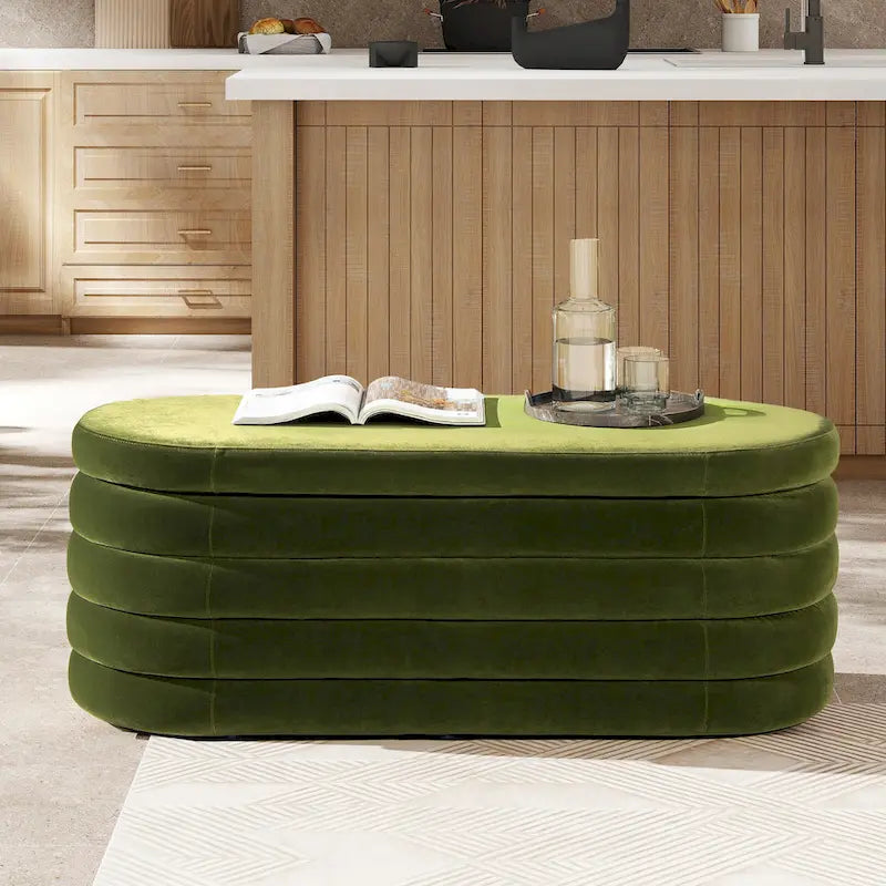 Fuji 49 Boucle Faux Sherpa Upholstered Tufted Oval Storage Bench