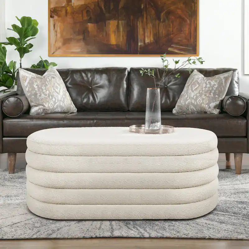 Fuji 49 Boucle Faux Sherpa Upholstered Tufted Oval Storage Bench