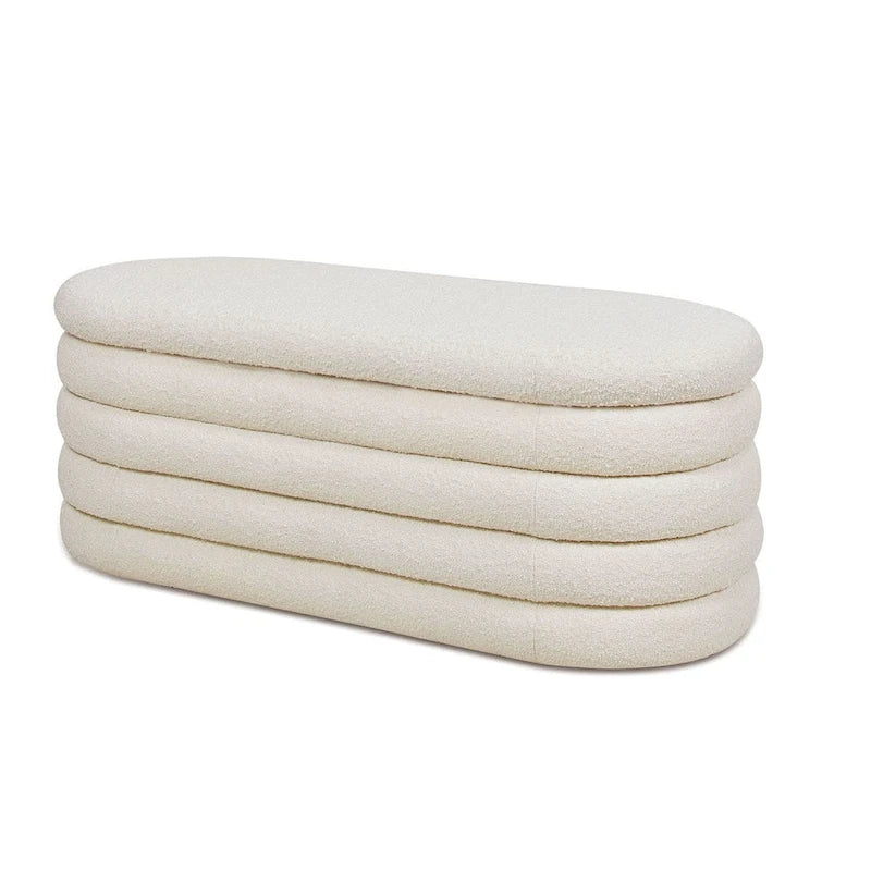 Fuji 49 Boucle Faux Sherpa Upholstered Tufted Oval Storage Bench