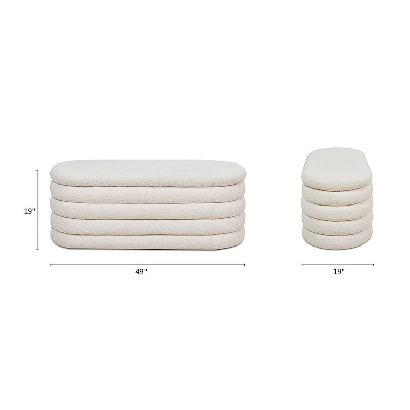 Fuji 49 Boucle Faux Sherpa Upholstered Tufted Oval Storage Bench