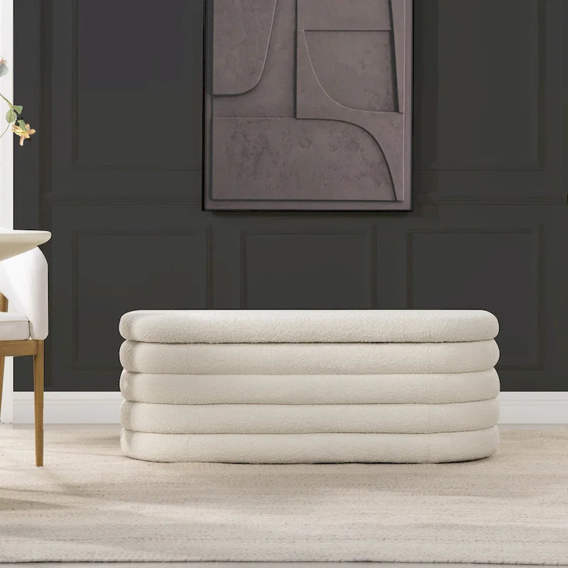 Fuji 49 Boucle Faux Sherpa Upholstered Tufted Oval Storage Bench