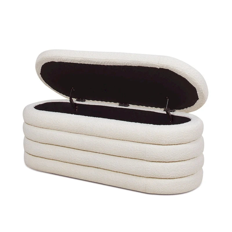 Fuji 49 Boucle Faux Sherpa Upholstered Tufted Oval Storage Bench