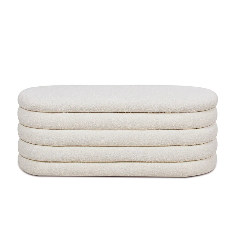 Fuji 49 Boucle Faux Sherpa Upholstered Tufted Oval Storage Bench