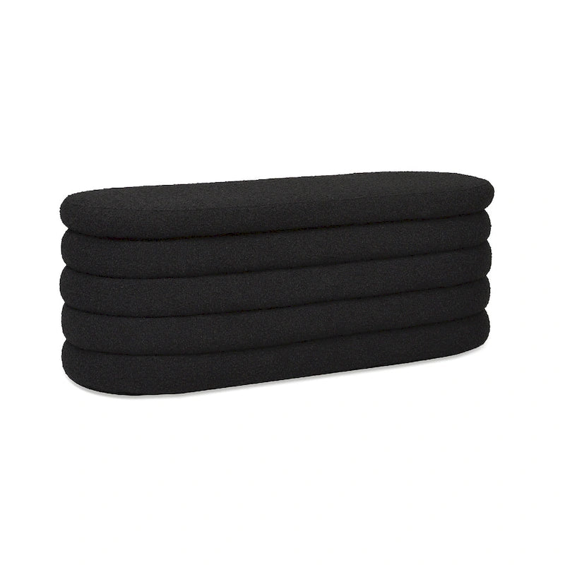 Fuji 49 Boucle Faux Sherpa Upholstered Tufted Oval Storage Bench