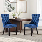 Set of 2 Velvet Dining Chairs,Tufted Solid Wood Armless Chairs Accent Chair with Nailhead Trim and Back Ring Pull