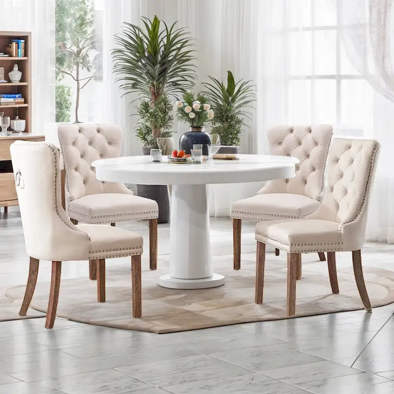 Set of 2 Velvet Dining Chairs,Tufted Solid Wood Armless Chairs Accent Chair with Nailhead Trim and Back Ring Pull