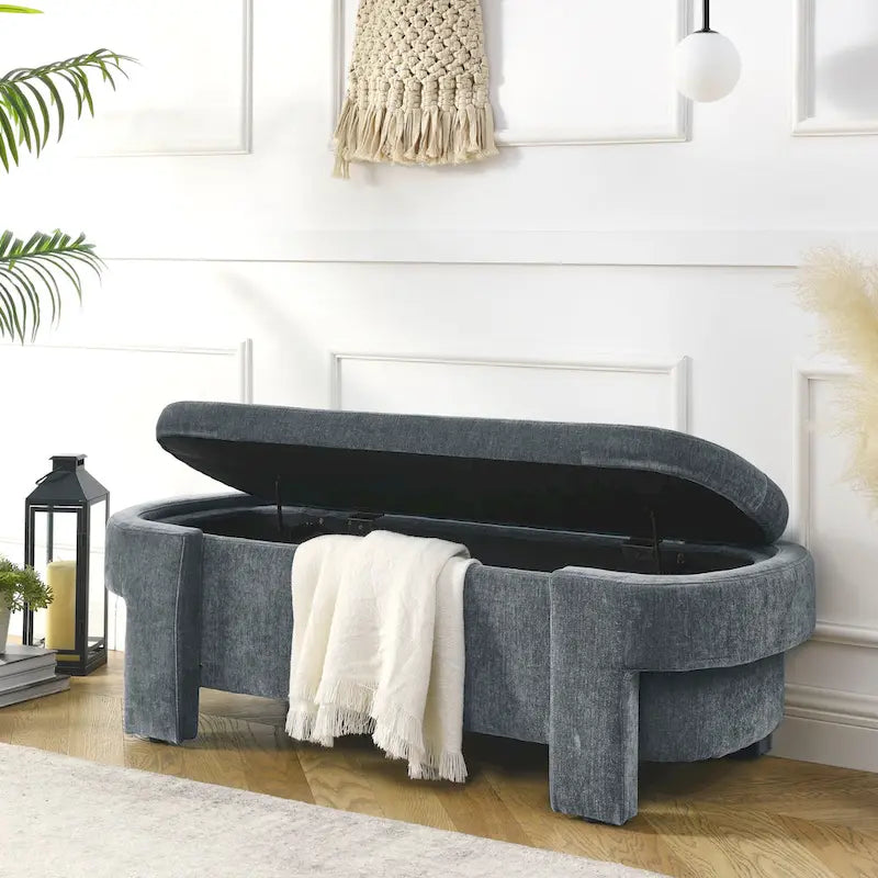 Chenille Upholstered Bench
