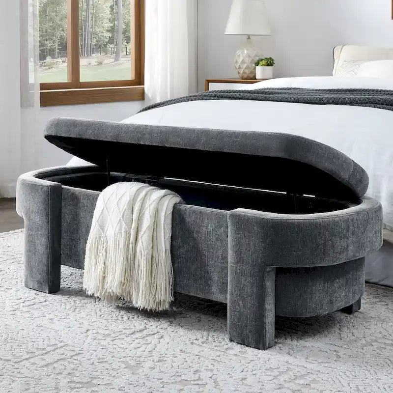Chenille Upholstered Bench