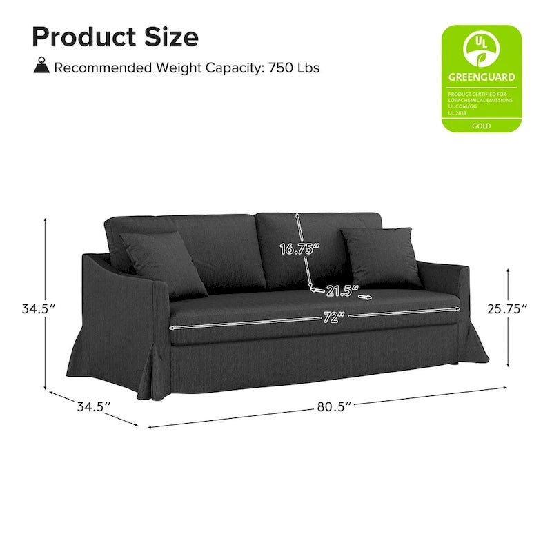 80.5" Modern Slipcovered Sofa with Removable Cushions - 3 Seater