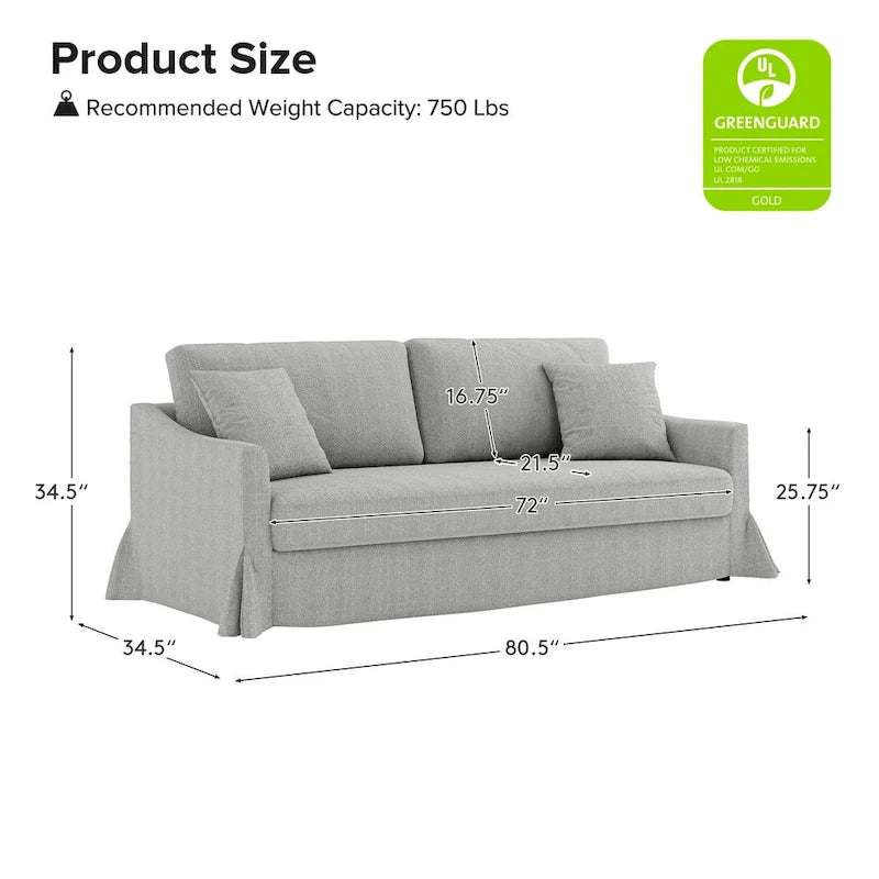 80.5" Modern Slipcovered Sofa with Removable Cushions - 3 Seater
