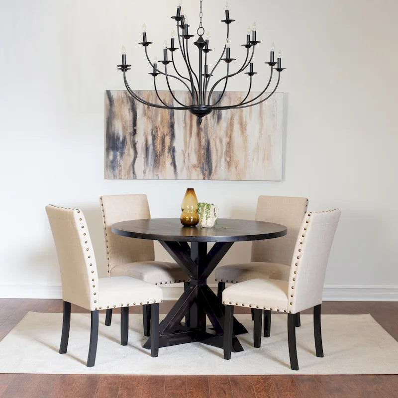 Roundhill Furniture Mytzi 5-piece Dining Set, Cross-Buck Dining Table with 4 Stylish Chairs