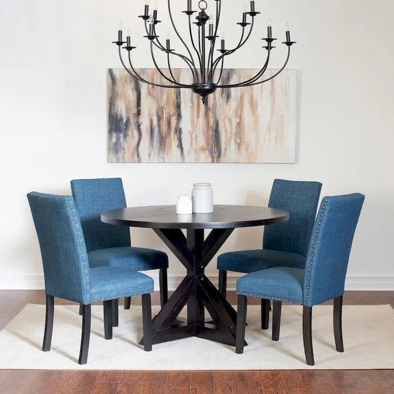 Roundhill Furniture Mytzi 5-piece Dining Set, Cross-Buck Dining Table with 4 Stylish Chairs