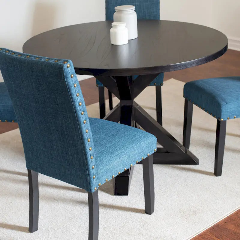 Roundhill Furniture Mytzi 5-piece Dining Set, Cross-Buck Dining Table with 4 Stylish Chairs