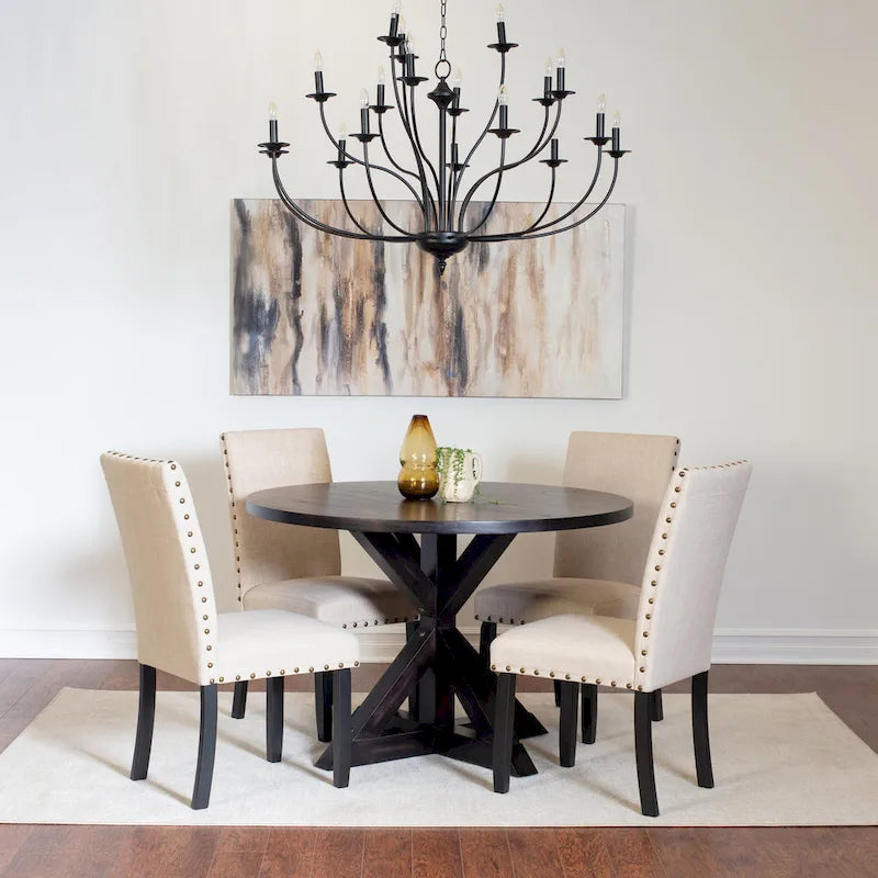 Roundhill Furniture Mytzi 5-piece Dining Set, Cross-Buck Dining Table with 4 Stylish Chairs