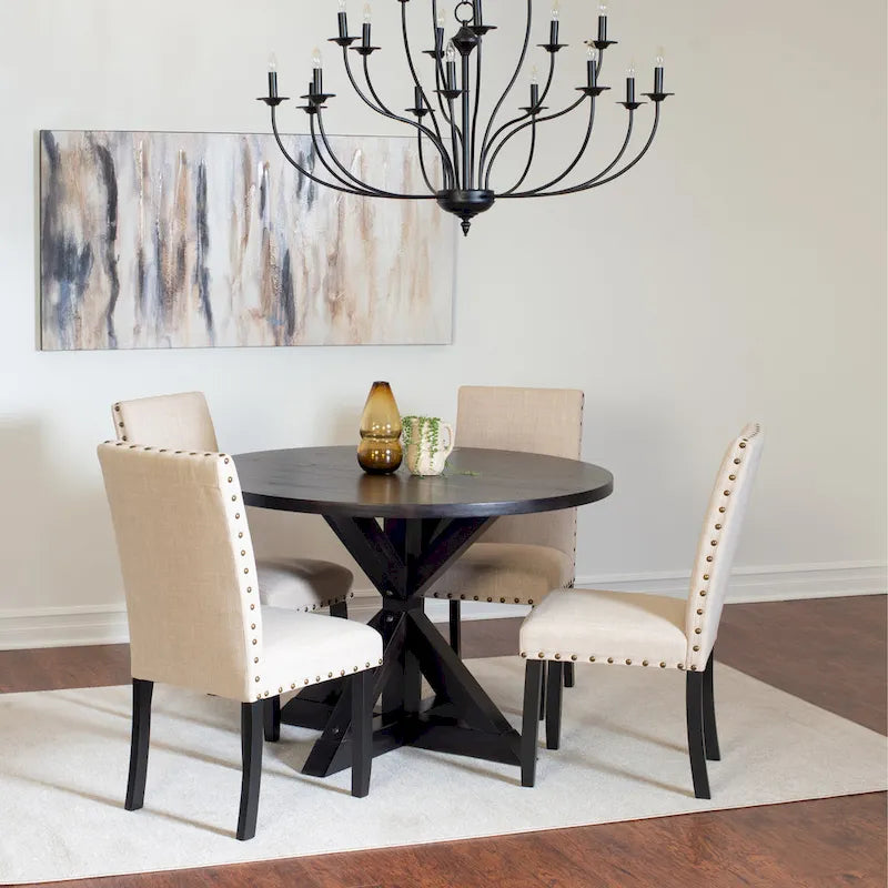 Roundhill Furniture Mytzi 5-piece Dining Set, Cross-Buck Dining Table with 4 Stylish Chairs