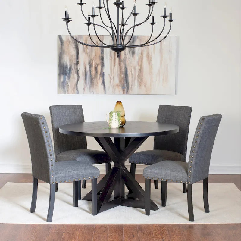 Roundhill Furniture Mytzi 5-piece Dining Set, Cross-Buck Dining Table with 4 Stylish Chairs