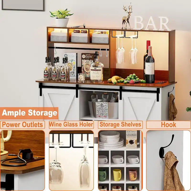 Coffee Bar Cabinet, 47  Sideboard Buffet Cabinet with 20-color LED Lights and 6.5FT Outlet