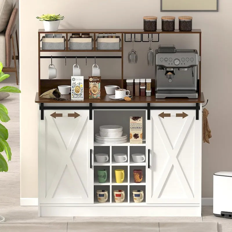 Coffee Bar Cabinet, 47  Sideboard Buffet Cabinet with 20-color LED Lights and 6.5FT Outlet