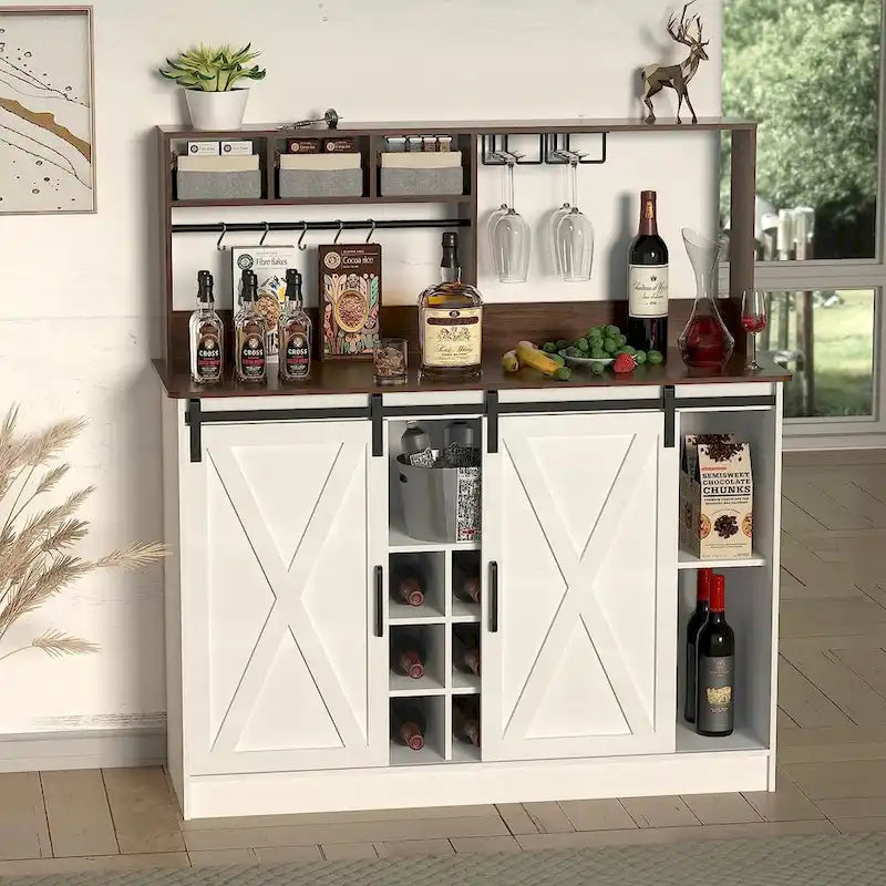 Coffee Bar Cabinet, 47  Sideboard Buffet Cabinet with 20-color LED Lights and 6.5FT Outlet