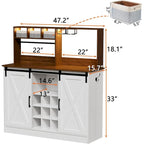 Coffee Bar Cabinet, 47  Sideboard Buffet Cabinet with 20-color LED Lights and 6.5FT Outlet