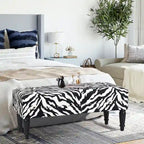 Adeco Cow Print Fabric Rectangular Bench Ottoman