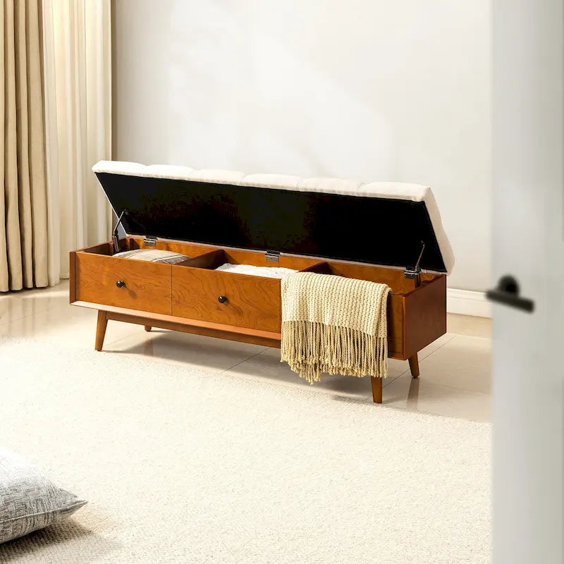Dolly Mid-century Tufted Storage Bench with 45-degree splicing design by HULALA HOME