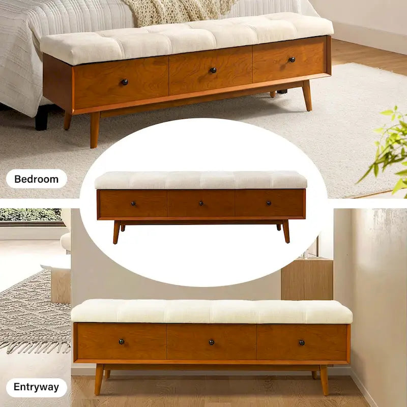 Dolly Mid-century Tufted Storage Bench with 45-degree splicing design by HULALA HOME