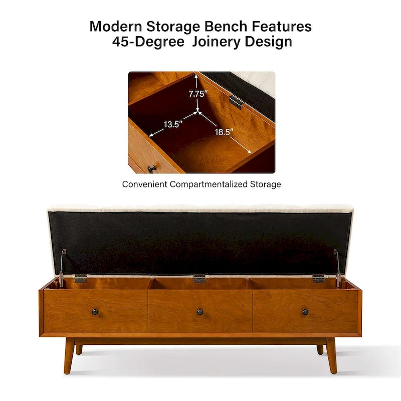 Dolly Mid-century Tufted Storage Bench with 45-degree splicing design by HULALA HOME