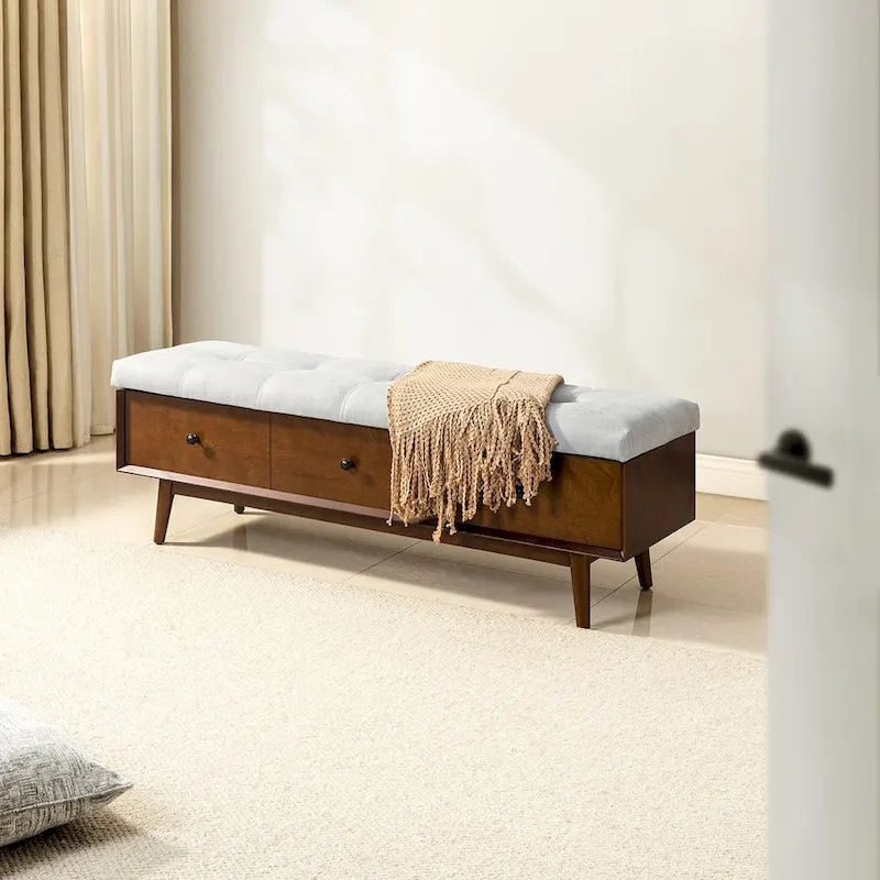 Dolly Mid-century Tufted Storage Bench with 45-degree splicing design by HULALA HOME