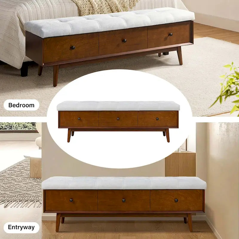 Dolly Mid-century Tufted Storage Bench with 45-degree splicing design by HULALA HOME