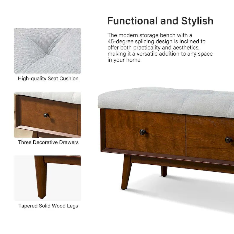 Dolly Mid-century Tufted Storage Bench with 45-degree splicing design by HULALA HOME