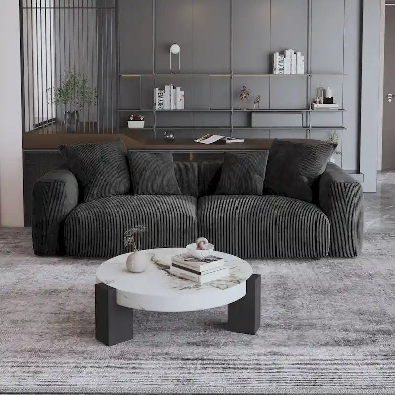 Corduroy Upholstered Deep Seat Comfy Sofa&Couches with Solid Wood Legs for Living Room