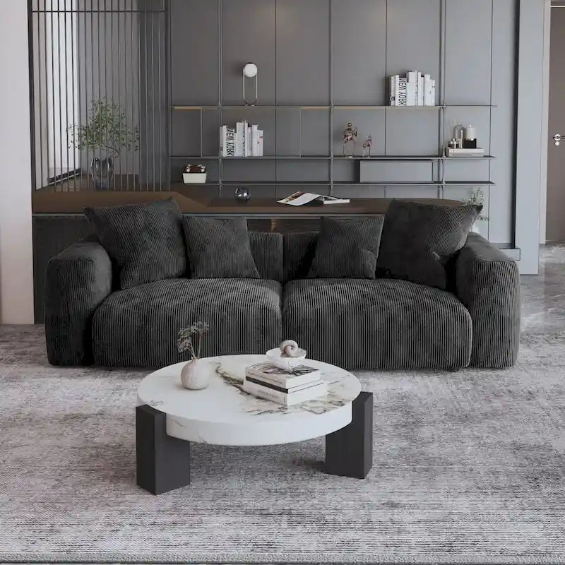 Corduroy Upholstered Deep Seat Comfy Sofa&Couches with Solid Wood Legs for Living Room