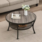 Myhozm Industrial Round Metal Coffee Table with Shelf for Living Room,Home Office and Bedroom