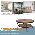 Myhozm Industrial Round Metal Coffee Table with Shelf for Living Room,Home Office and Bedroom