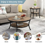 Myhozm Industrial Round Metal Coffee Table with Shelf for Living Room,Home Office and Bedroom