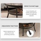 Myhozm Industrial Round Metal Coffee Table with Shelf for Living Room,Home Office and Bedroom