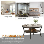 Myhozm Industrial Round Metal Coffee Table with Shelf for Living Room,Home Office and Bedroom