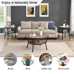 Myhozm Industrial Round Metal Coffee Table with Shelf for Living Room,Home Office and Bedroom
