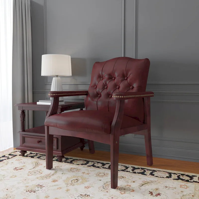 Boss Button-tufted Vinyl Guest Chair with Antique-brass Nailhead Trims