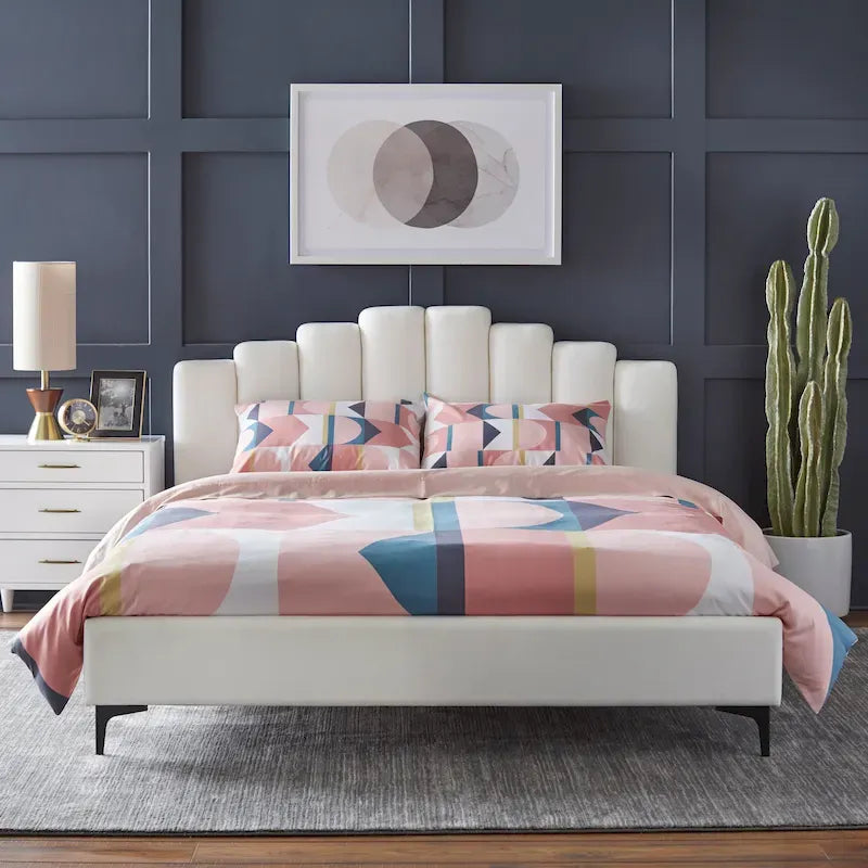 Lifestorey Stark Velvet Upholstered Modern Queen Platform Bed