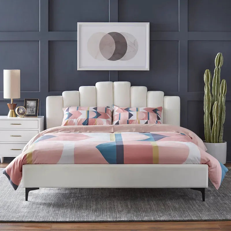 Lifestorey Stark Velvet Upholstered Modern Queen Platform Bed