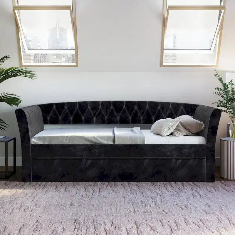 Boyd Sleep Kendal Velvet Upholstered Twin Daybed with Trundle